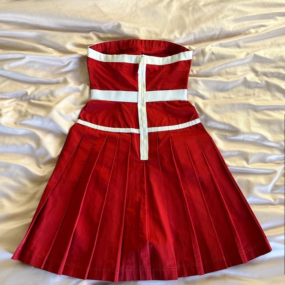 Dolce & Gabbana Red Strapless Dress with White Bands - Picture 3 of 5